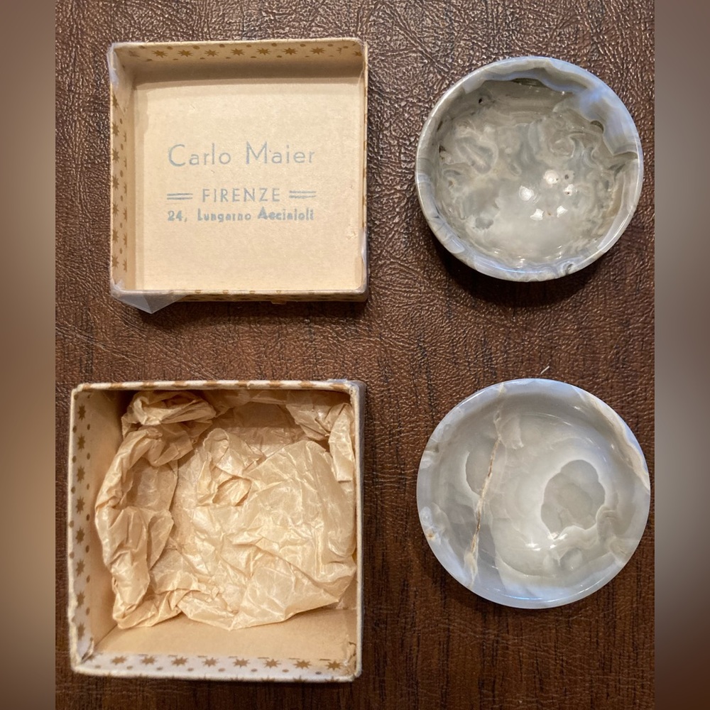 Set of 2 Mini Marble bowls from Florence (Firenze), Italy, in orig. box, vintage